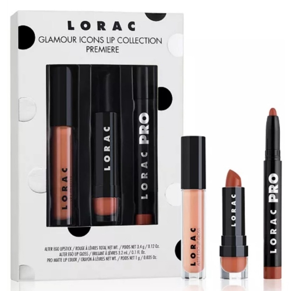 3 PC💗LORAC Glamor Icon Lip Collection Trio - Lipstick - Gloss - Liner